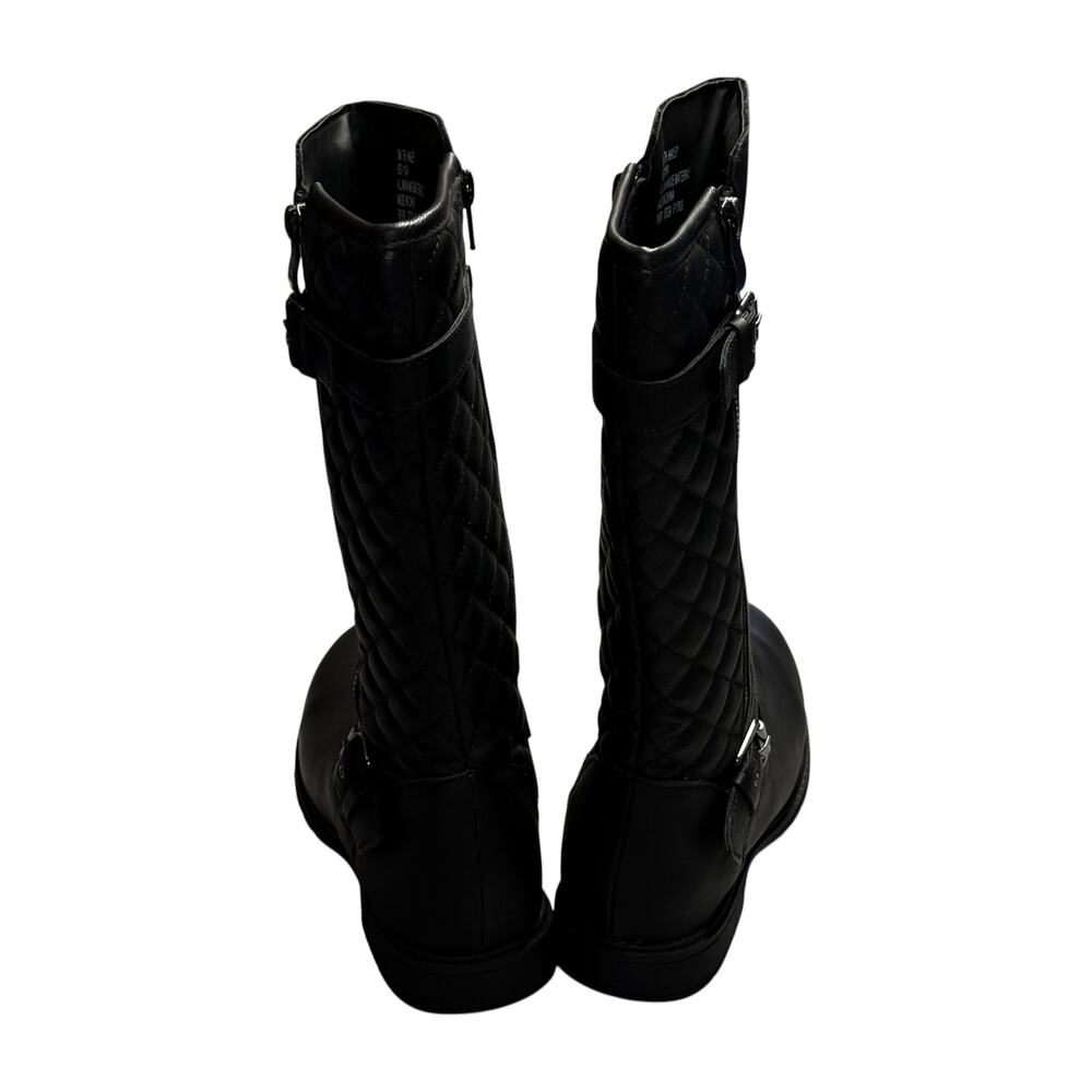 Tommy Hilfiger Hailey Black Quilted Knee High Moto Boot Size 5 - Picture 4 of 7